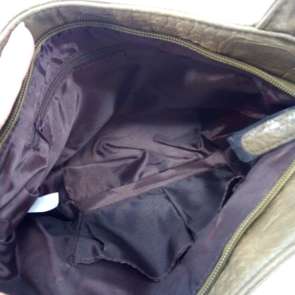 NWOT Vintage Brown Faux Crocodile Pendant Small Hobo Shoulder Bag - Picture 7 of 12